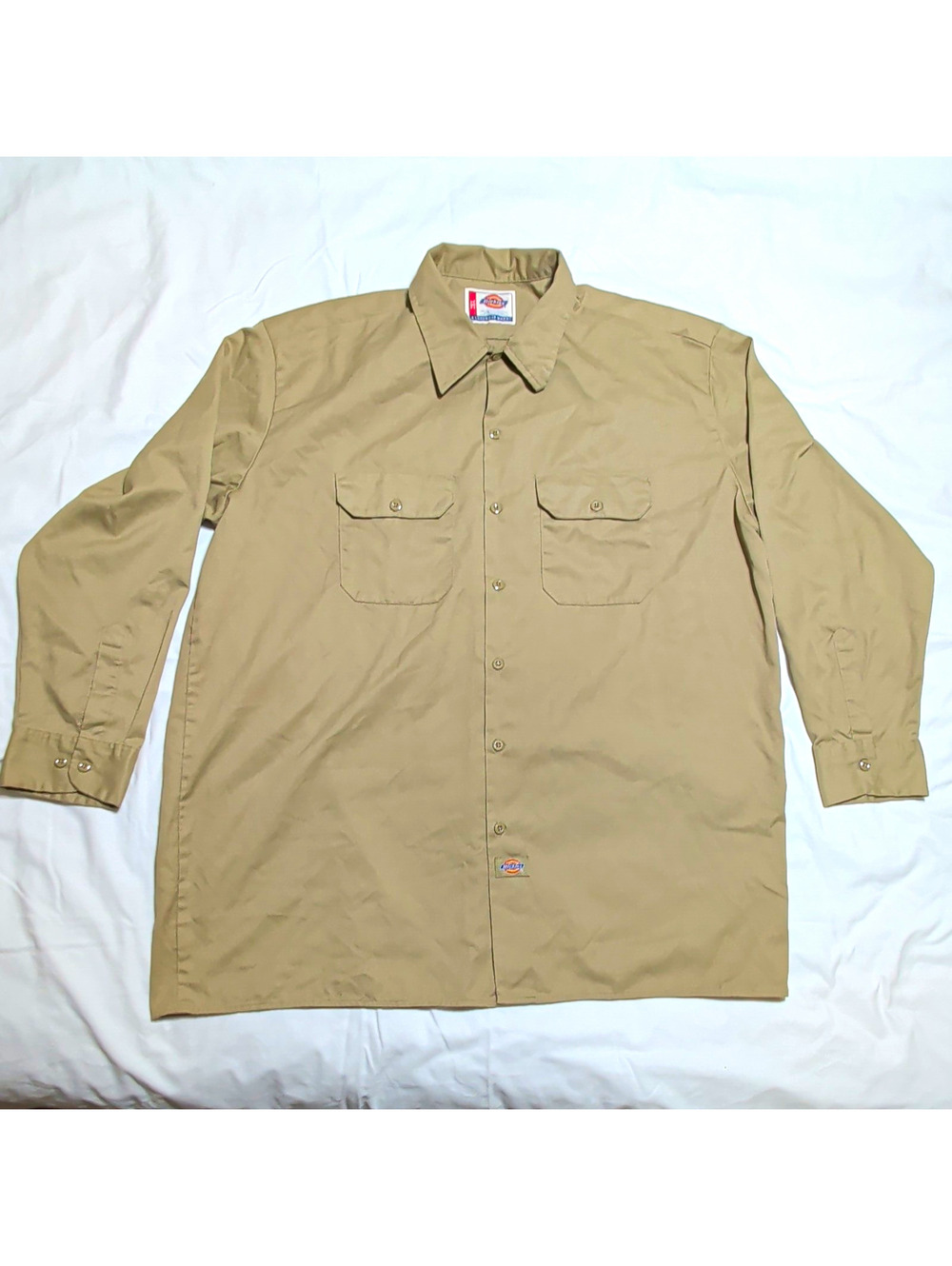 Dickies Men's Long Sleeve Work Shirt XXL Khaki Tan Button Up 2-Pocket